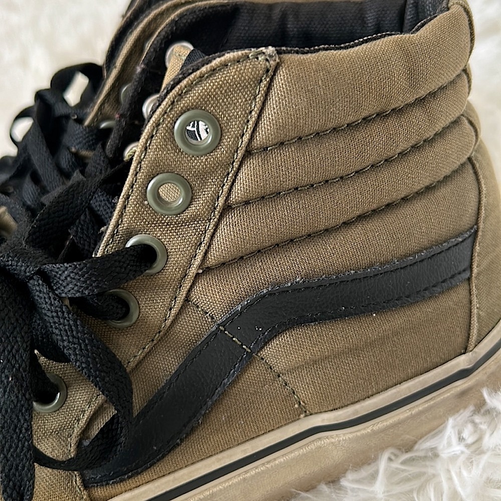Distressed Men's 5 Women's 6.5 High Top Army Green and Black Vans